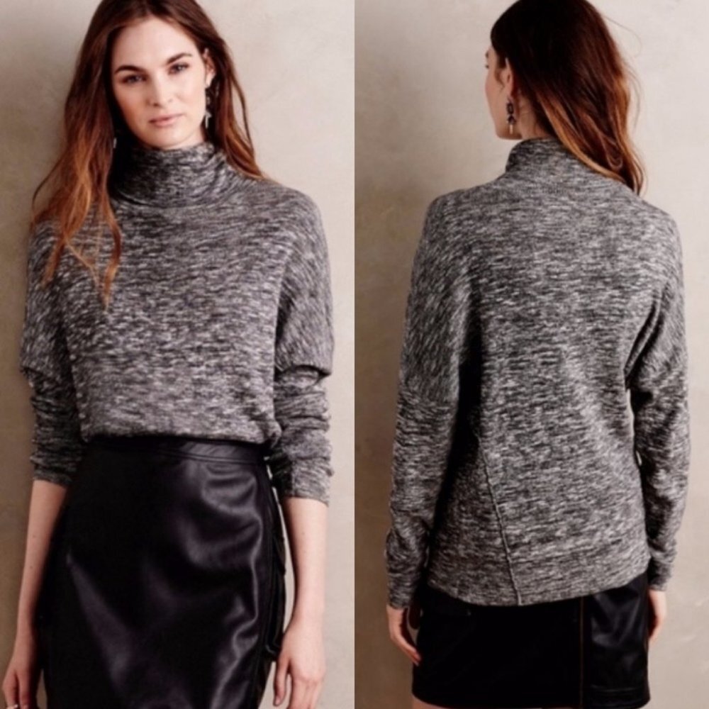 Anthropologie Moth Annona Wool Blend Turtleneck‎ Sweater Heathered Grey Size XS